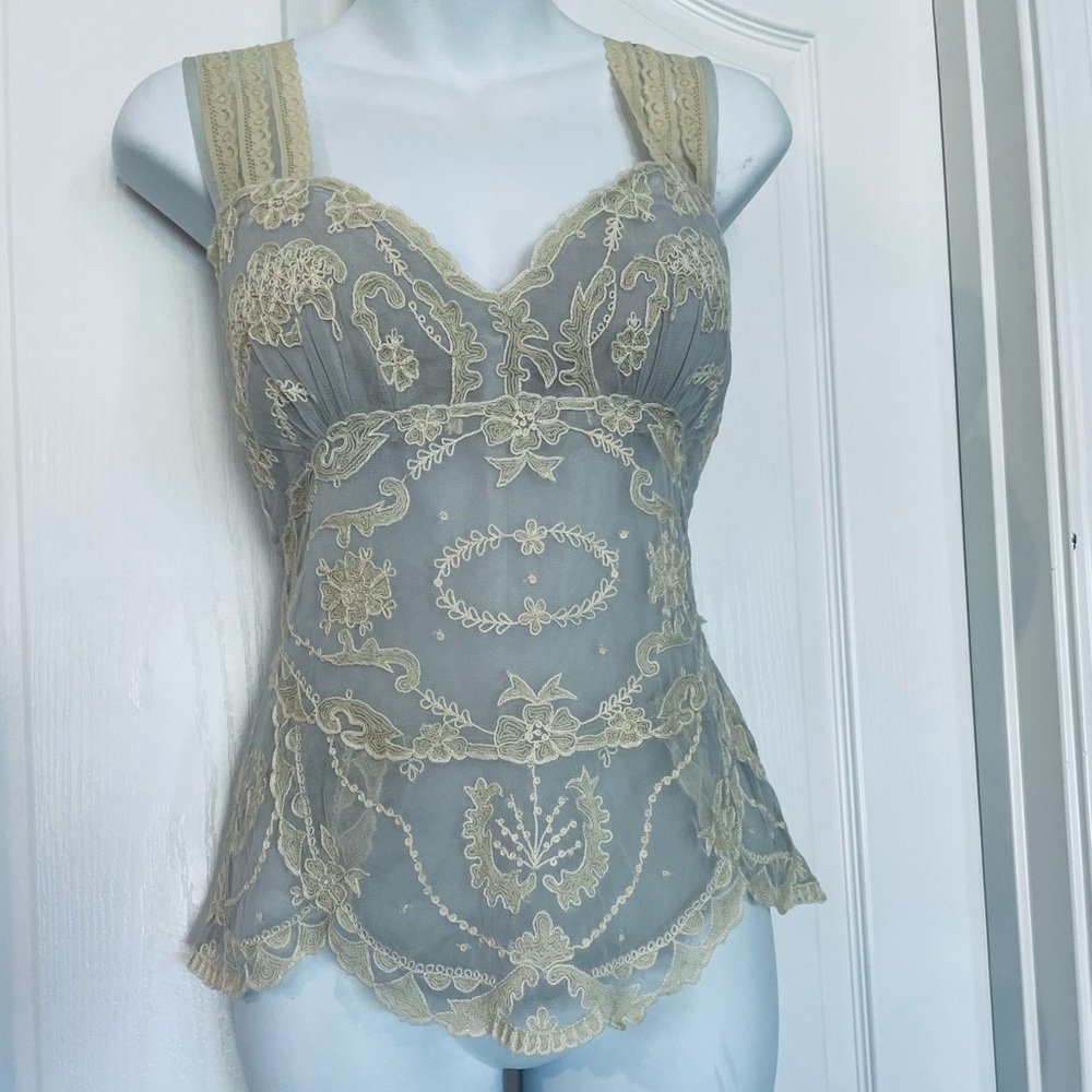 Odille Lace Blue-Grey Top, Size 6